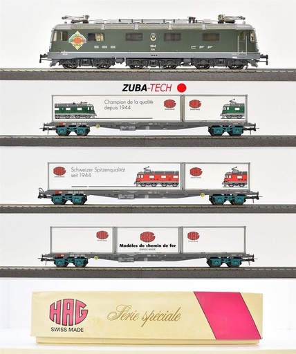 [HAG-097 Tavannes] HAG - 097 Composition Locomotive Re 6/6 et wagons (3 pièces) "Tavannes" - 50 ans HAG - HO