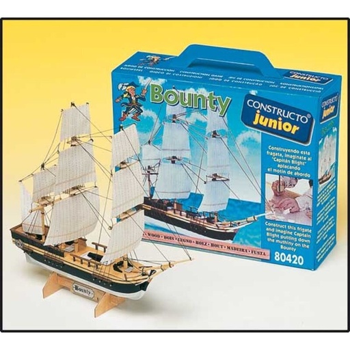 [CON-80420] Bateau Bounty - Kit de construction en bois - Constructo Junior 80420 - (Longueur 29.5 cm - largeur 23.5 cm - hauteur 8 cm) 
