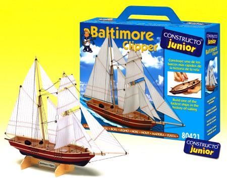 [CON-80421] Bateau Baltimore Clipper - Kit de construction en bois - Constructo Junior 80421 - (Longueur 29 cm - largeur 23 cm - hauteur 8.5 cm)  