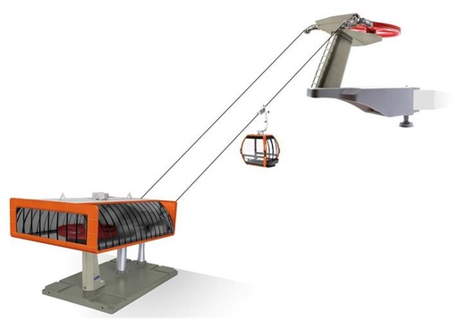 [JC-84380 + 50080] JC - Installation de Télécabine électrique D-Line - Gris et Orange - 1/32 - y.c. 1 cabine et alimentation 230V 