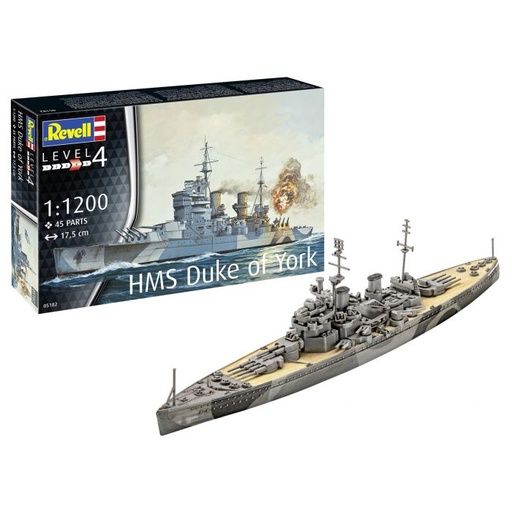 [REV-05182] Revell 05182 - Navire de guerre HMS Duke of York de la Royal Navy - 1/1200 - 17.5 cm long - 45 pièces  