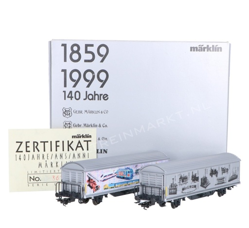 [MAR-4735.940] Märklin 4735.940 - Coffret de 2 Wagons marchandises couvert "140 ans Märklin - 1859-1999" - HO - Série Limitée et numérotée 999 exemplaires (avec certificat)