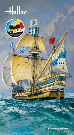[HEL-56841] Heller 56841 - Starter Kit - Voilier La Grande Hermine - 1/150 (y compris colle, pinceau et 5 peintures)