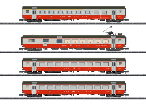 [MIT-18720] MiniTrix 18720 - Coffret de voitures de grandes lignes « Swiss Express » - 1ère et 2ème classe et voiture restaurant - avec lumière - SBB-CFF-FFS - N
