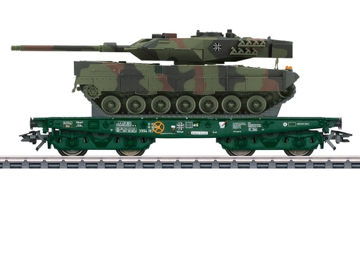 [MAR-48871] Märklin 48871 - Wagon plat pour charges lourdes Rimmps avec char tank de combat allemand Leopard 2A6  - DB - HO