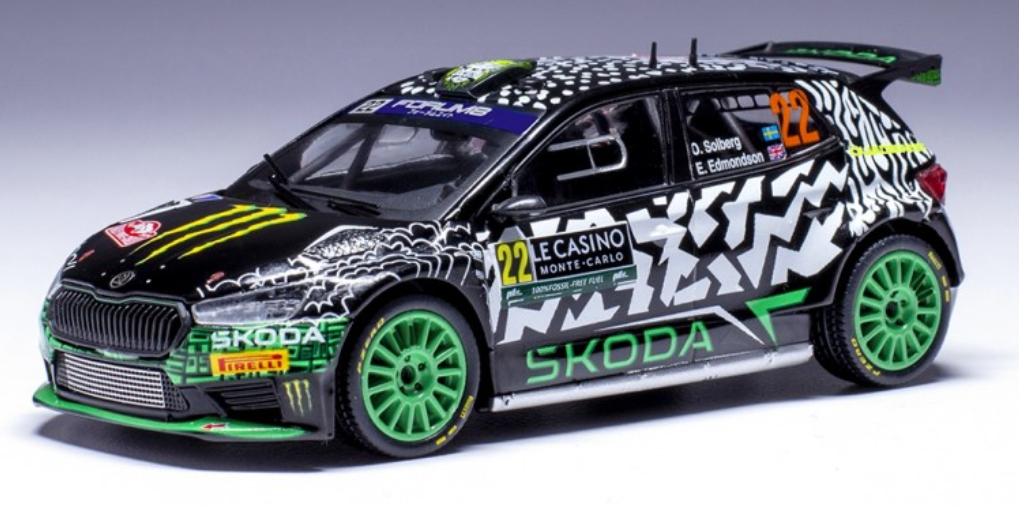IXO - Skoda Fabia Rally2 - # 22 - O. Solberg / E. Edmondson - Rallye Monte Carlo 2024 - 1/43