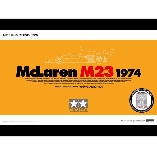 [OKAZ-TAM-12045] Tamiya 12045 - McLaren M23 - J. Hunt/E. Fittipaldi - 1974 - avec pièces en photodécoupe - 1/12 (Occasion vérifiée)